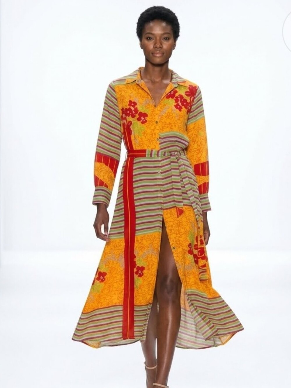 Flawed Bohemian Floral Stripe Maxi Dress in Mustard & Olive